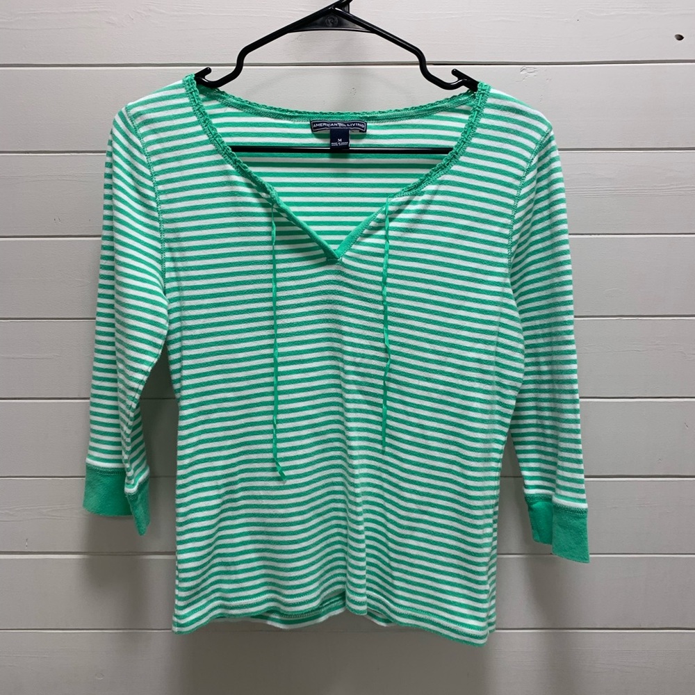 Green Striped American Living Top Size Medium